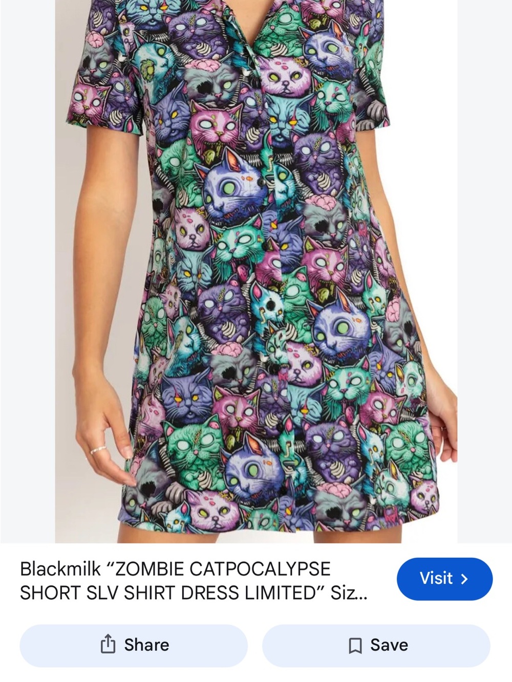 Blackmilk Kids' Zombie Catpocalypse Dress in Teal, Purple & Pink